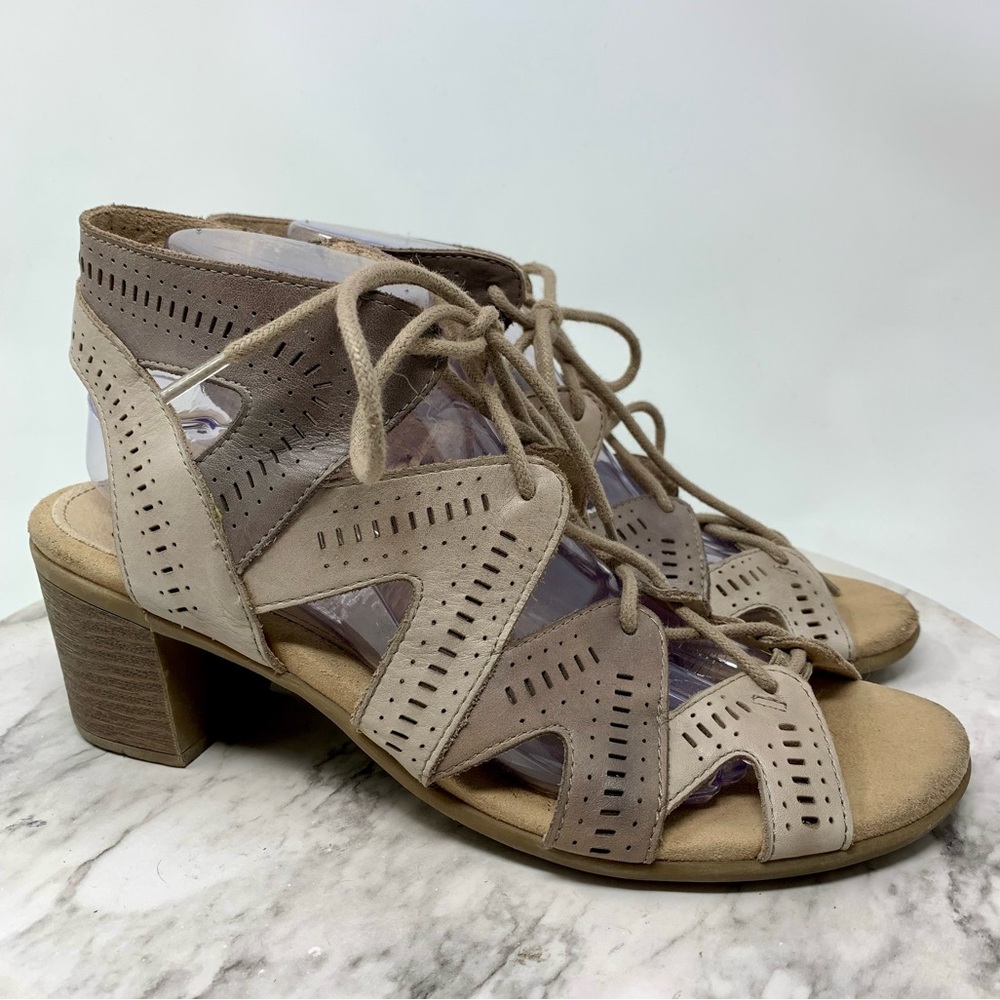 Earth Steph Mali Lace Up Comfort Open Toe Leather Sandal Pumps 10 Boho Classic